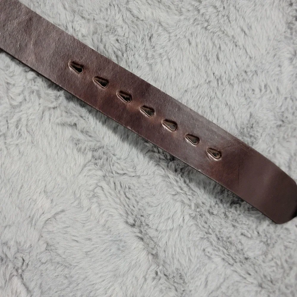 Unmarked 7 Lucky Belt Mens 36 Brown Cowhide Leather Dress Brass Buckle Huckberry